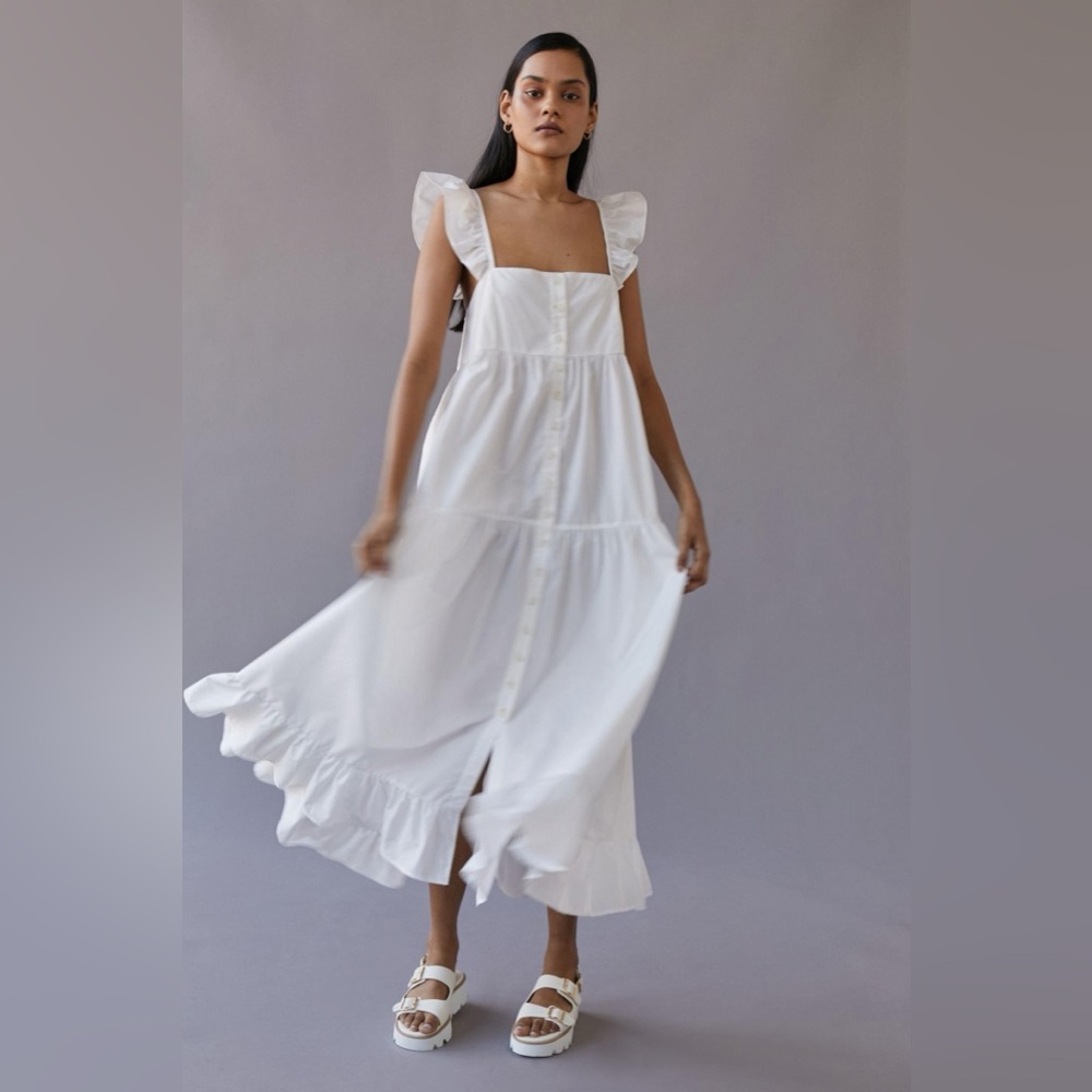 En Saison White Ruffle Midi Dress